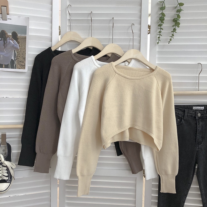 NUZIRO Áo len  tay dài cổ tròn phong cách Hàn Quốc thời trang thanh lịch cho nữ