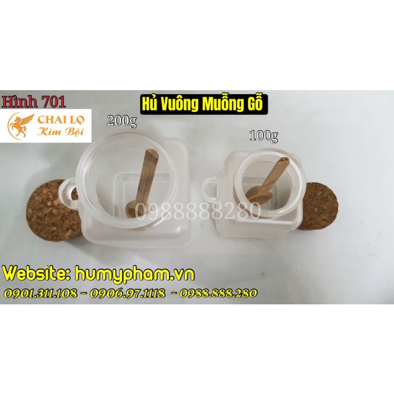 Hủ Vuông Muỗng Gỗ 100g&amp; 200g