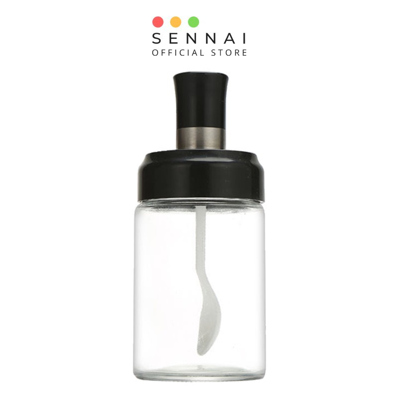 Lọ Đựng Gia Vị Thủy Tinh Kèm Thìa SENNAI 250ml Thủy Tinh Chịu Nhiệt Tặng Kèm Nhãn Tên