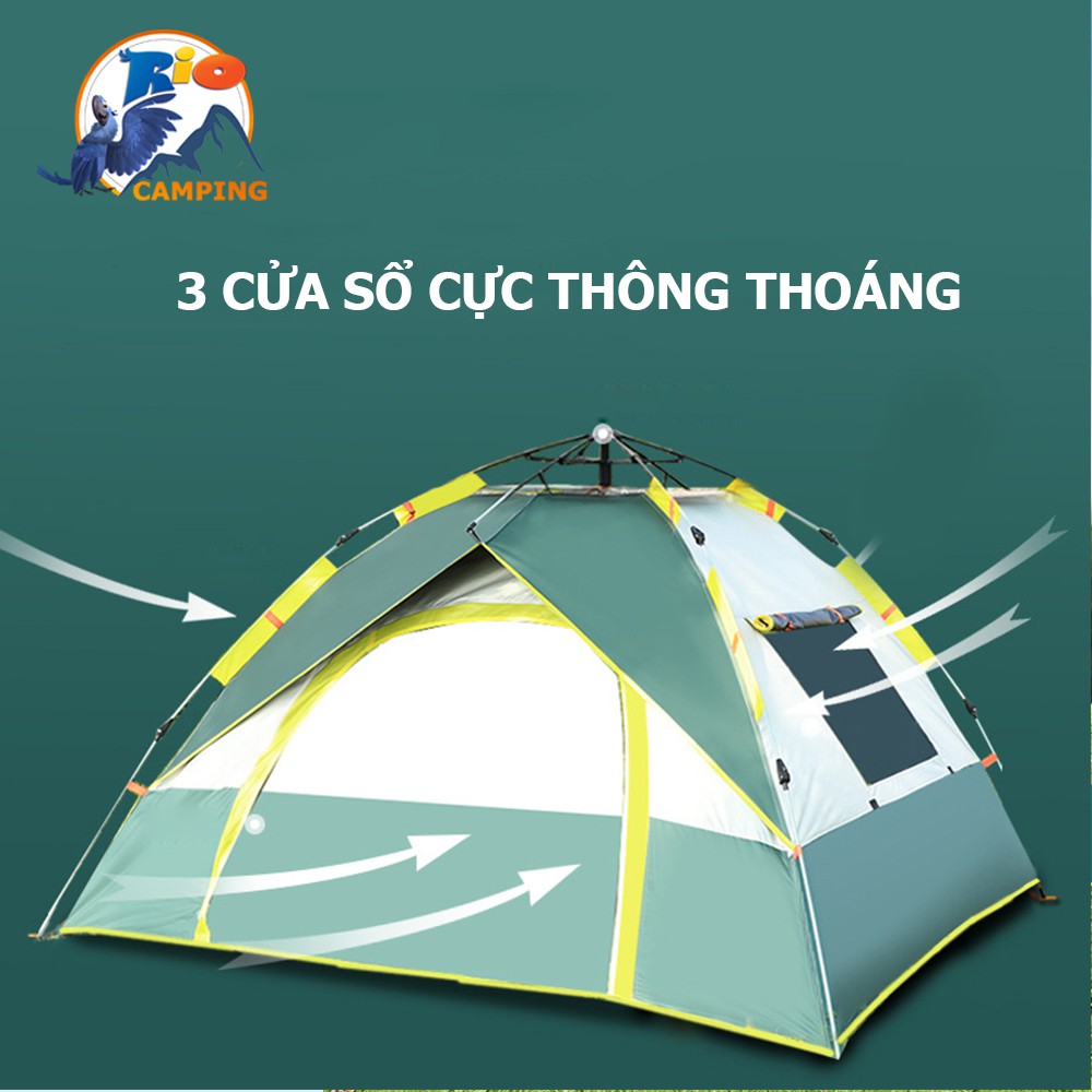 Lều cắm trại 3 cửa sổ 2.1mx2m 3-5 người vải dù 2 lớp 200T chống tia UV tự mở trong 5s