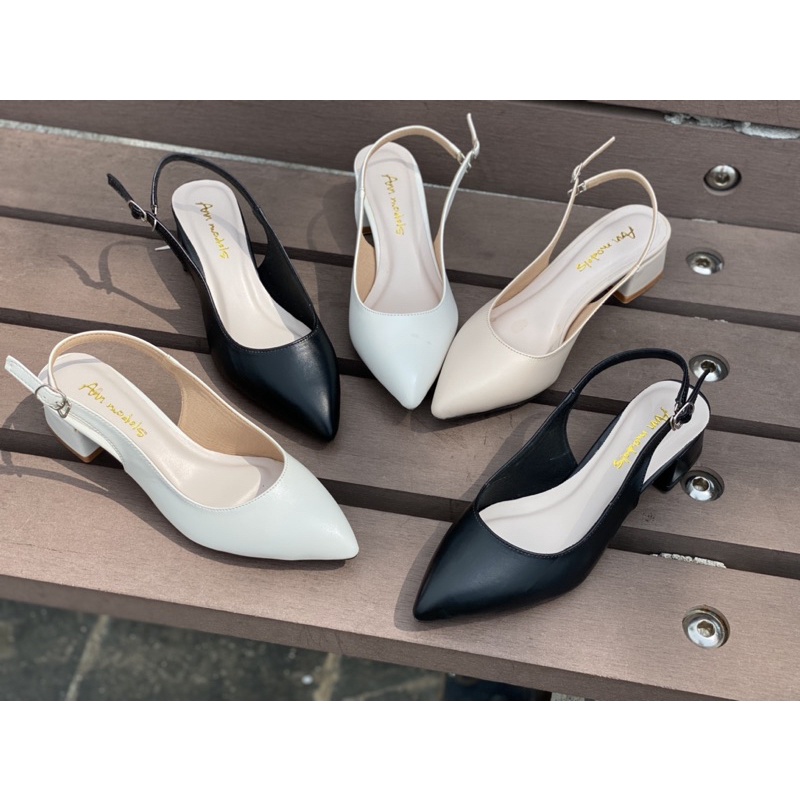 Giày cao gót 3 phân mũi nhọn Annmodels kiểu dáng slingback  gót vuông thời trang _A0034MIN