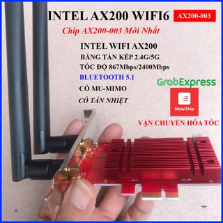 Card wifi AX200 có tản nhiệt - Card wifi intel máy tính PC kèm bluetooth 5.0 - wifi6 và MU MIMO