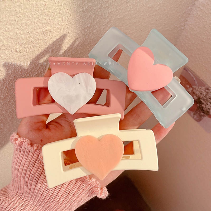 Kẹp Tóc Hình Vuông/Trái Tim Bằng Acrylic Đơn Giản Dành Cho Nữ