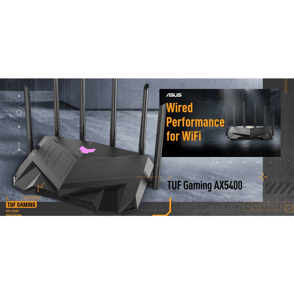 Bộ phát wifi ASUS TUF Gaming AX5400 - Bộ định tuyến chơi game WiFi 6 băng tần kép AX5400, hỗ trợ WiFi Mesh