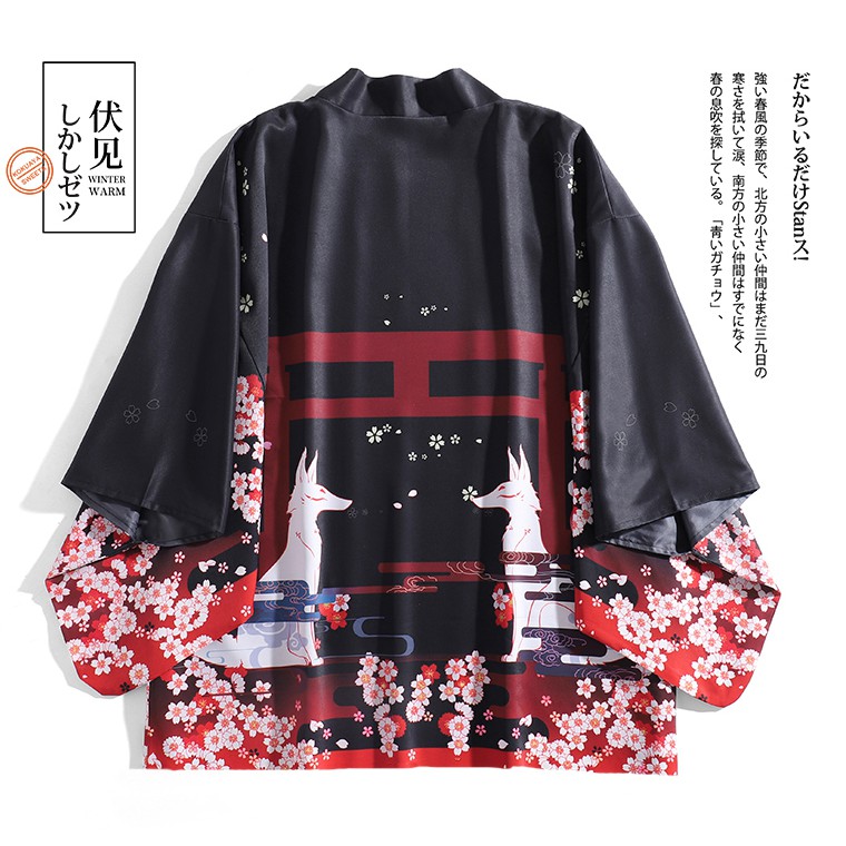 (CÓ SẴN chuẩn form HAORI) Áo khoác kimono haori cáo thần hoa anh đào