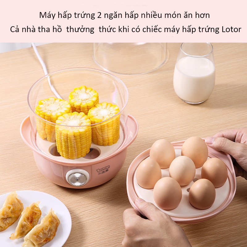 Nồi hấp mini hai tầng Lotor chính hãng - Nồi hấp trứng, rau củ quả - Nhỏ gọn tiện lợi - Bảo hành 12 tháng