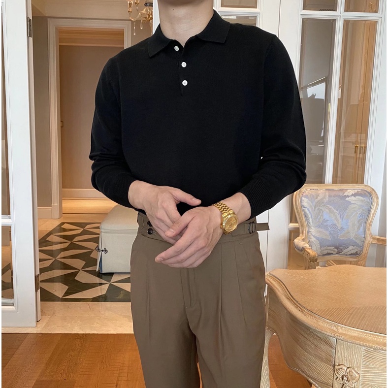 Áo dệt kim unisex dáng rộng thời trang hàn quốc dễ phối đồ phong cách kinh doanh Sipmle Fashion áo polo nam phong cách Hàn Quốc Sọc from rộng áo nam có cổ