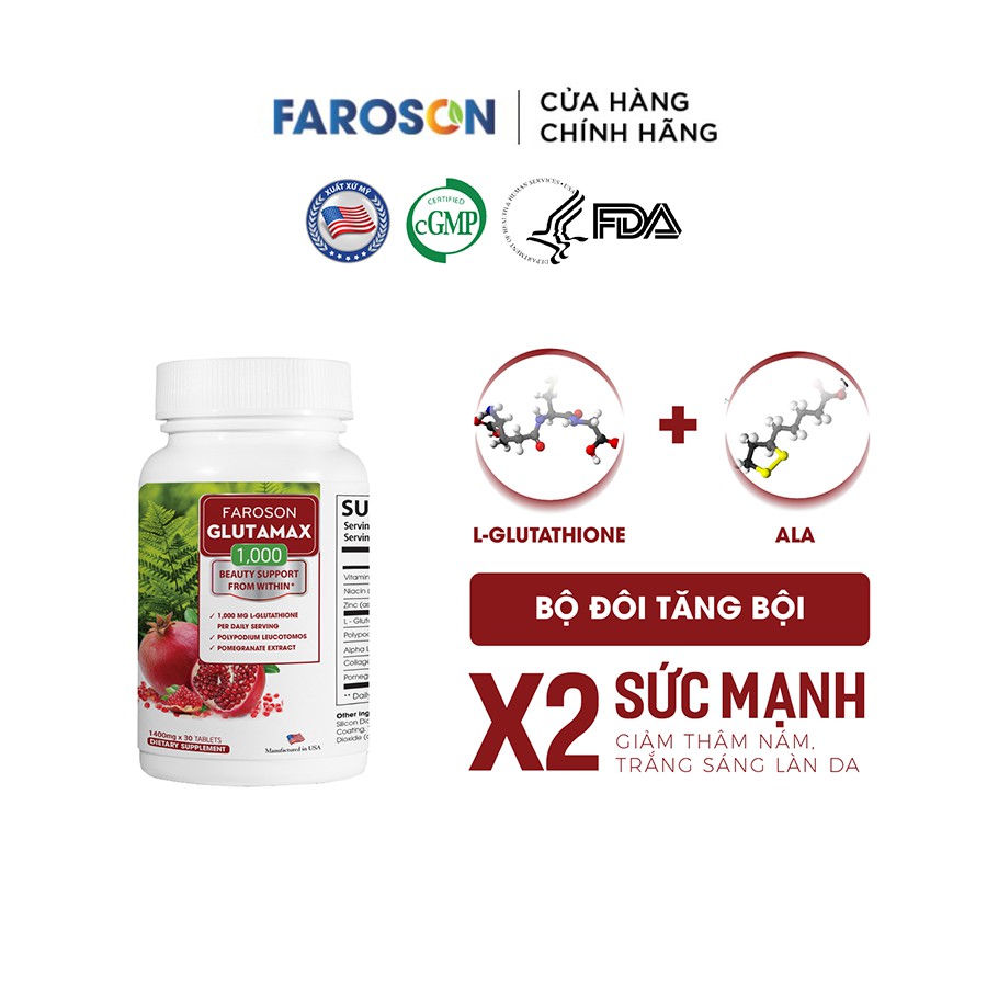 Combo 2 Hộp Glutathione trắng da mờ nám chống nắng Glutamax 1000 2x30 viên | BigBuy360 - bigbuy360.vn