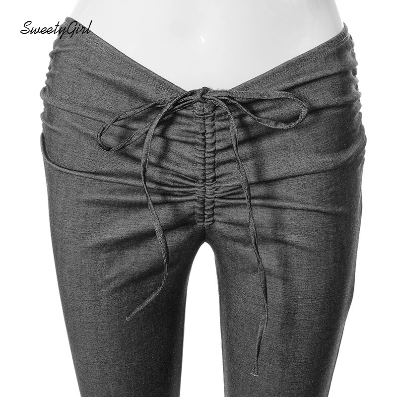 Quần dài ống loe lưng thấp màu sắc đơn giản dành cho nữ