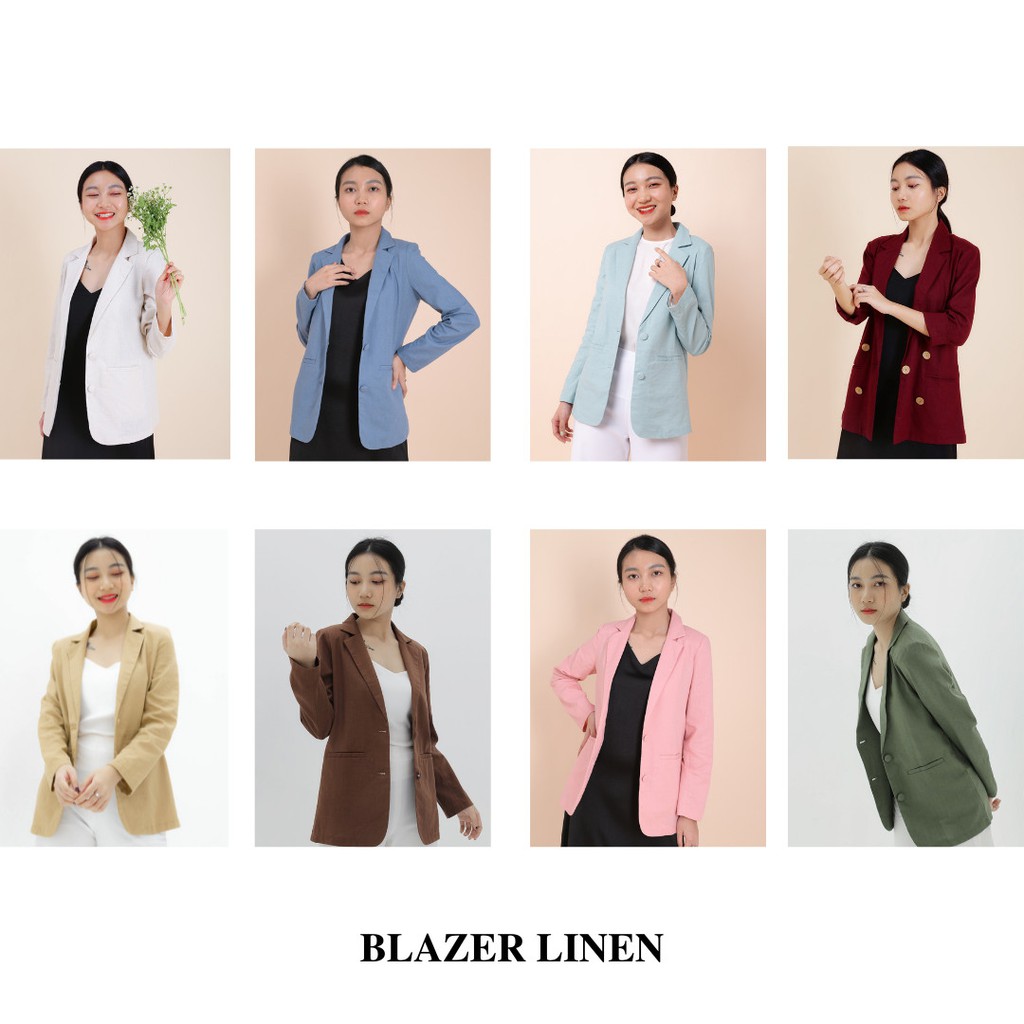 Áo vest blazer linen nữ KHÀN màu trắng đục tay dài 1 lớp thời trang công sở Hàn Quốc
