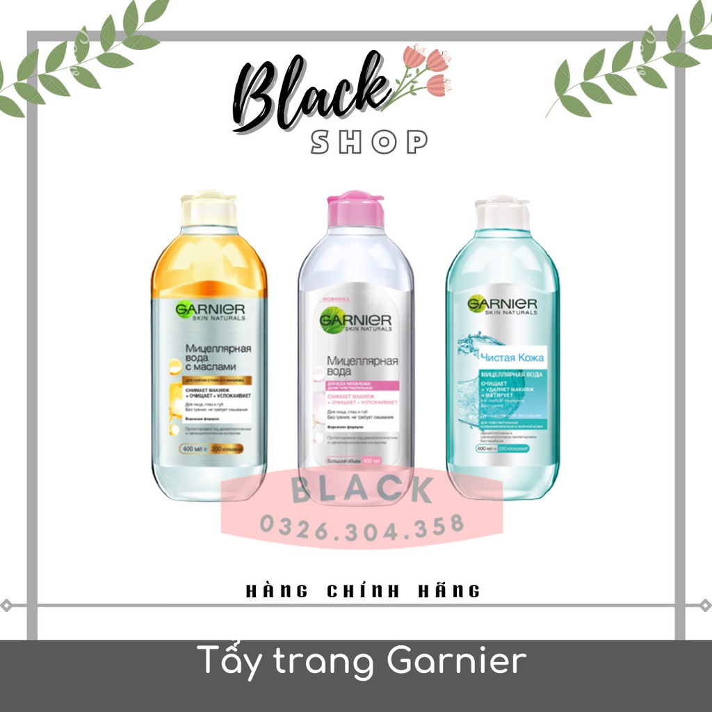 [Chính Hãng 100%]Tẩy Trang Garnier Bản Nga (400ml)  Không Cồn - Tẩy sạch sâu lớp trang điểm - cho làn da thông thoáng