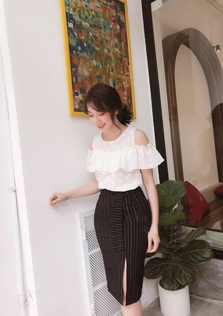 Chân váy 💕[FREESHIP]💕Giảm 20k [CHAN VAY] Chân váy bút chì kẻ sọc thắt nơ, chất vải tây có lót | BigBuy360 - bigbuy360.vn