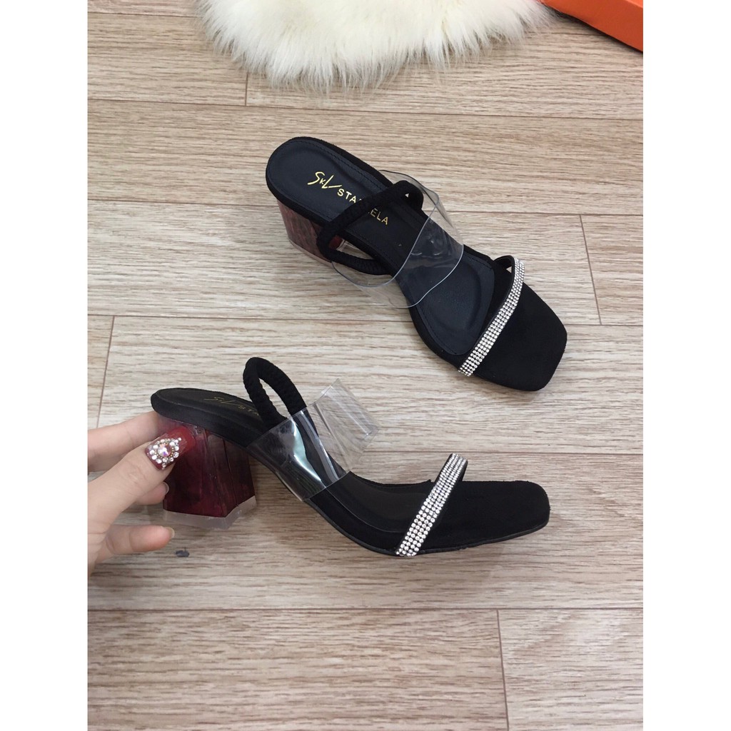 Dép sandanl nữ gót đỏ pha dây kim tuyến sang chảnh