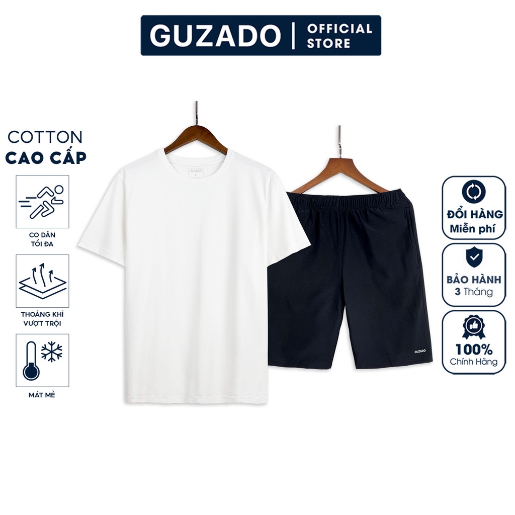 Bộ Quần Áo Nam Thể Thao Cộc Tay Guzado Chất Cotton Co Giãn 4 Chiều,Vận Động Thoải Mái,Mẫu Mới Nhất 2022 BCT2201