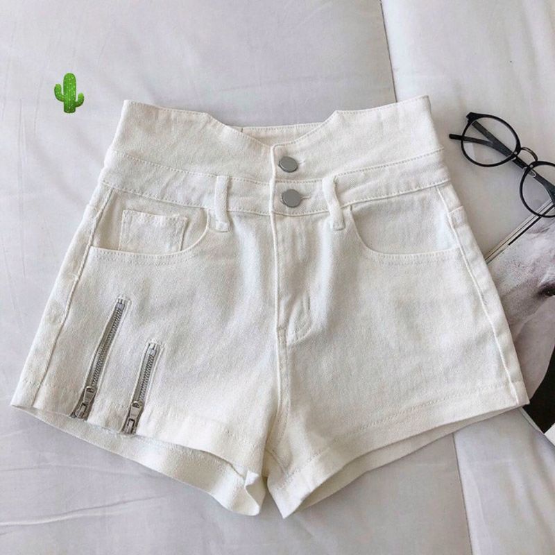 Quần shorts kaki lưng cao phối zip kéo 2 bên đùi bao chảnh