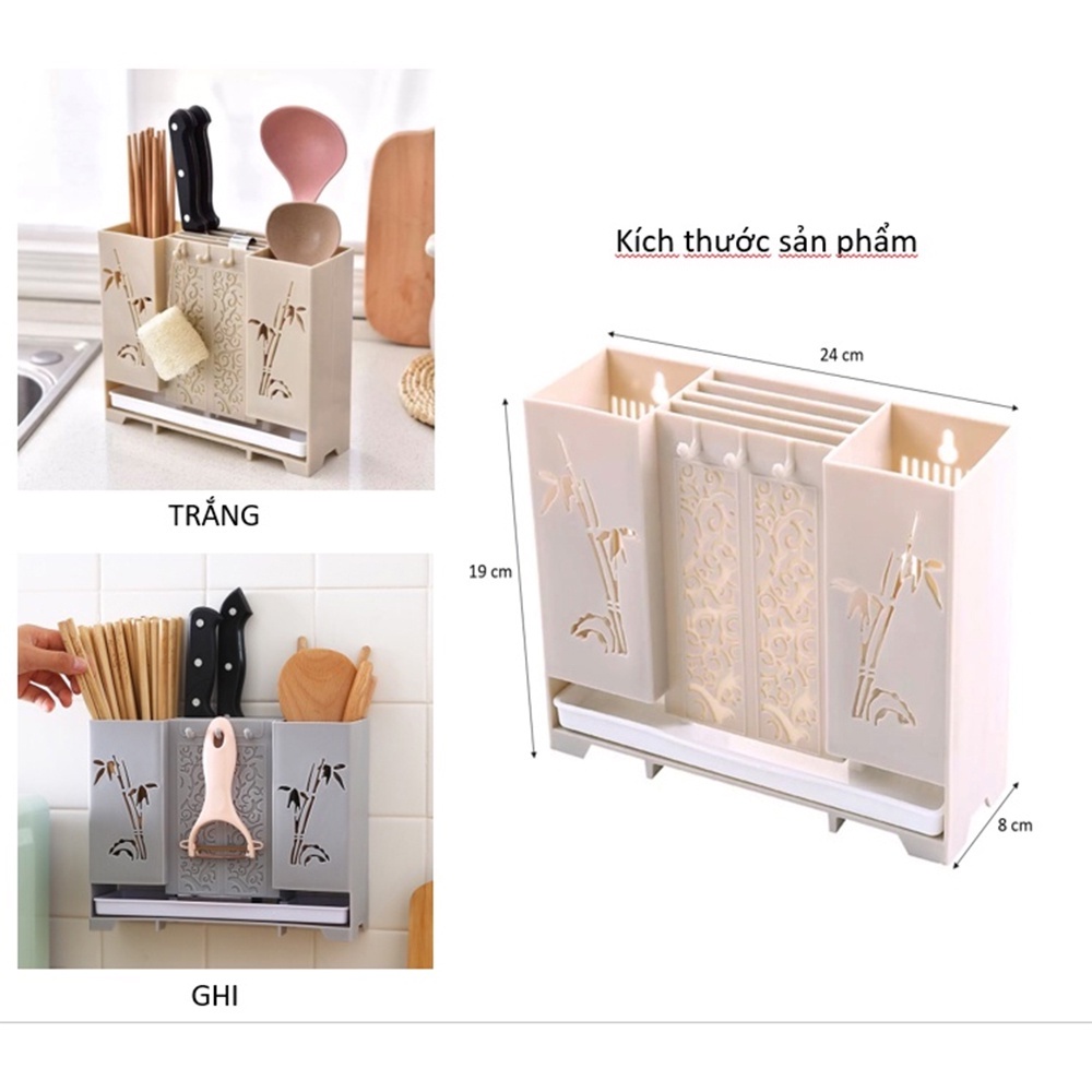 [Tổng Kho Sỉ] Khay Giá Đựng Cắm Đũa Muỗng Cành Trúc K7 - Ống Kệ Để Cắm Dao Nhà Bếp Dán Treo Tường Đa Năng Cao Cấp