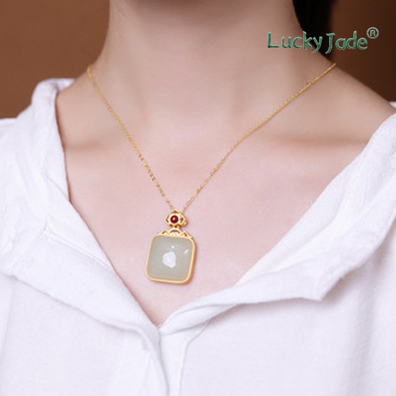 Vòng cổ Mạ Bạc 925 18K Dát Ngọc Bích Trắng Phong Cách Retro Thanh Lịch Thời Trang