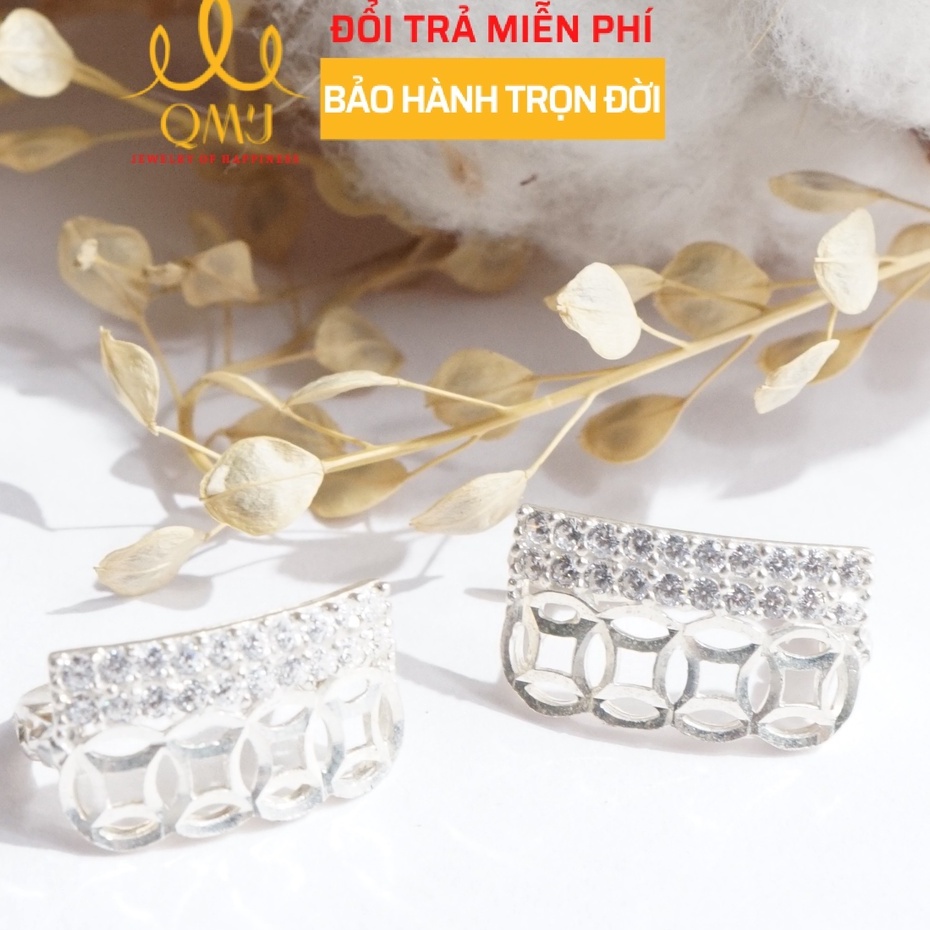 Bông tai bạc nữ 925 Đồng xu may mắn cao cấp QMJ - Q715