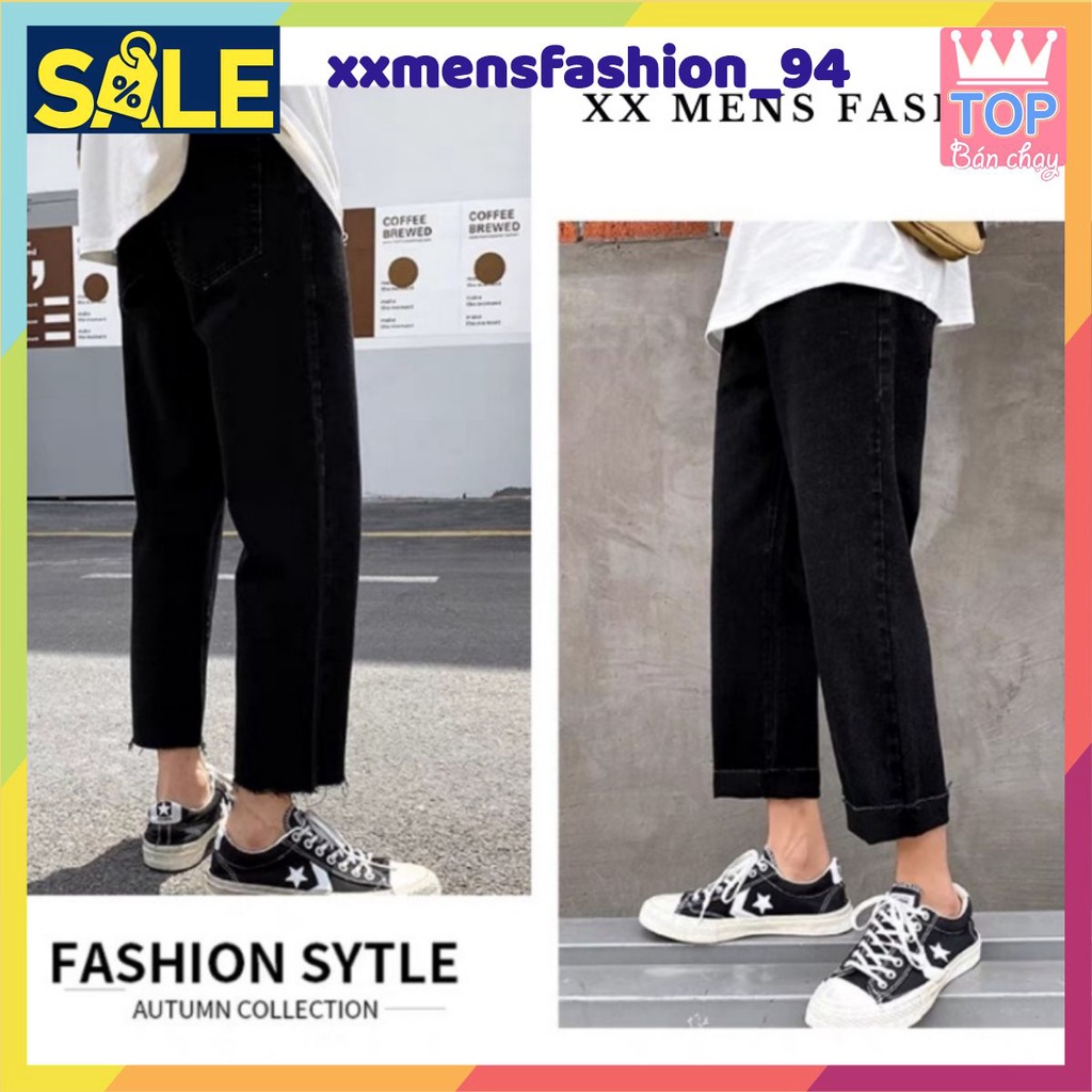 Quần Jean Nam, Quần Baggy rách gấu, đen full ống xuông rộng style hàn quốc 2021-XX MKENS FASHION!