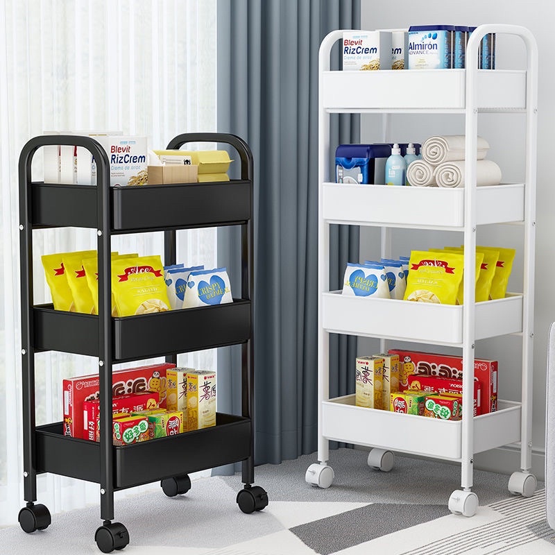 Kệ Đa Năng 3-4 Tầng Để Đồ Nâng Cấp Bằng Sắt, Kệ xe đẩy Sa Tay Cầm Kiểu Mới