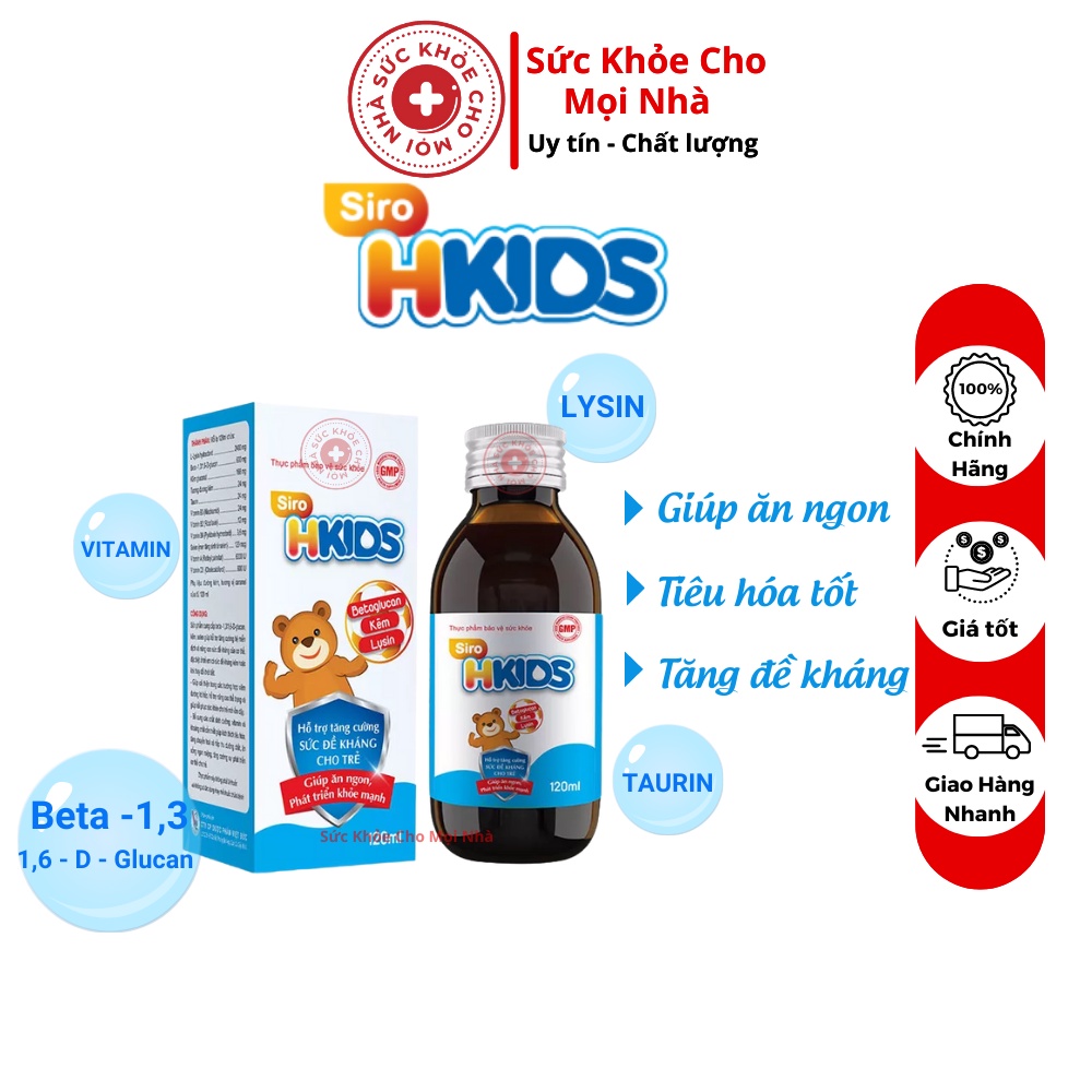 Hkids. Siro giúp bé ăn ngon tăng cân khỏe mạnh tiêu hóa tốt hỗ trợ tăng sức đề kháng lọ 120ml