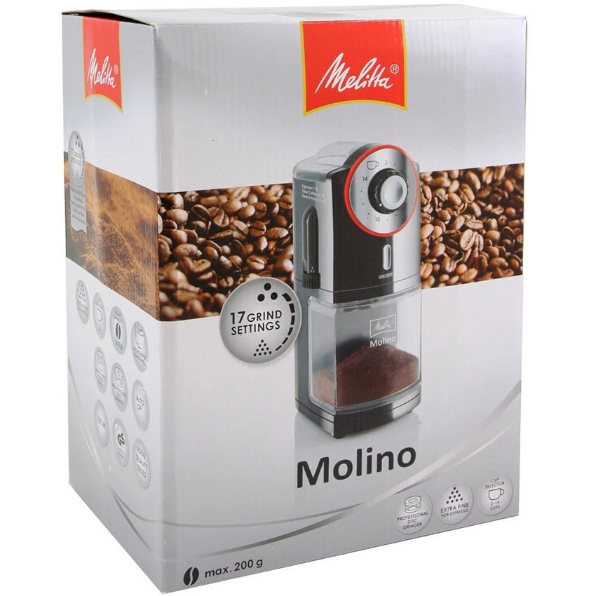 Máy xay cà phê Melitta Molino (Đen) - Thiết kế nhỏ gọn, hiện đại - Công suất lớn, xay nhuyễn hạt cà phê nhanh chóng