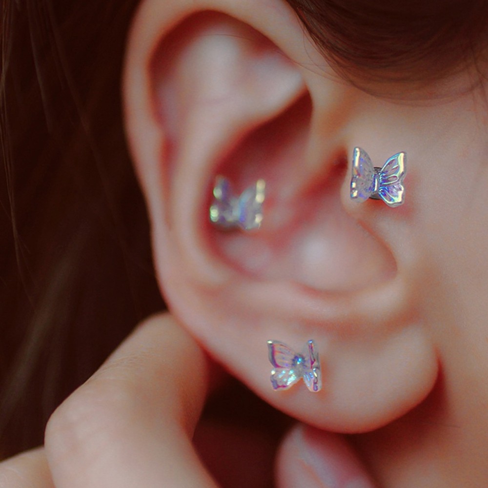 Bông Tai Thời Trang Hình Bướm Bằng Thép Titanium Nhiều Màu