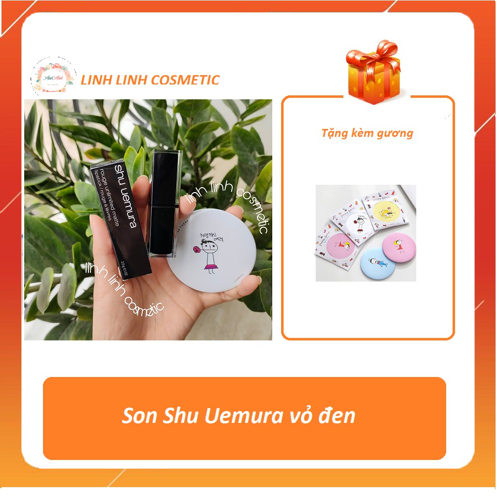 [ Tặng kèm gương] Son Shu Uemura màu 163 (đỏ tươi) bản vỏ đen 2019