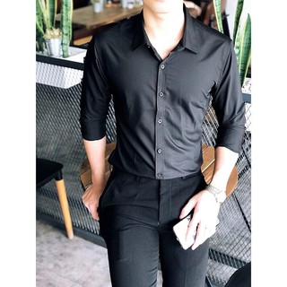 ÁO SƠ MI LỤA GẤP HỘP CAO CẤP MÀU ĐEN, CỔ BẺ DÁNG ÔM, CHẤT VẢI MỀM MỊN CHỐNG NHĂN