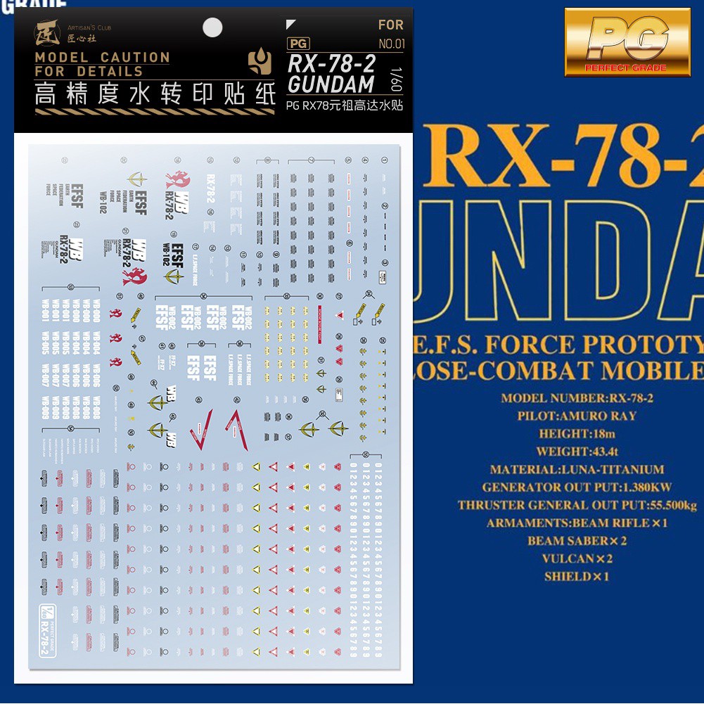 Decal nước dán mô hình PG RX-78-2 RX78 2.0 G3 gundam các loại - Water sticker