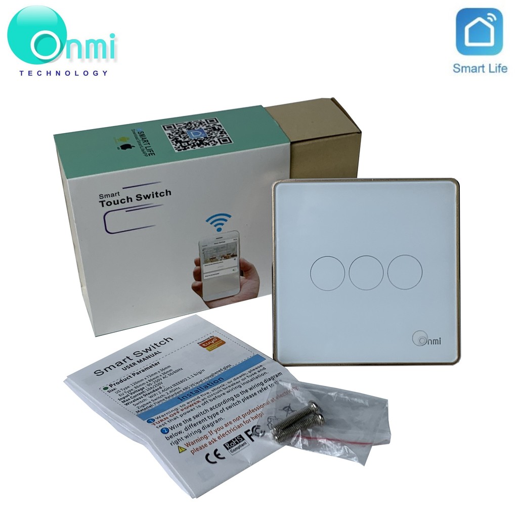 Bán sỉ - Công tắc điện cảm ứng wifi thông minh viền nhôm, công tắc điều khiển từ xa tuya smart ONMI dùng app điện thoại