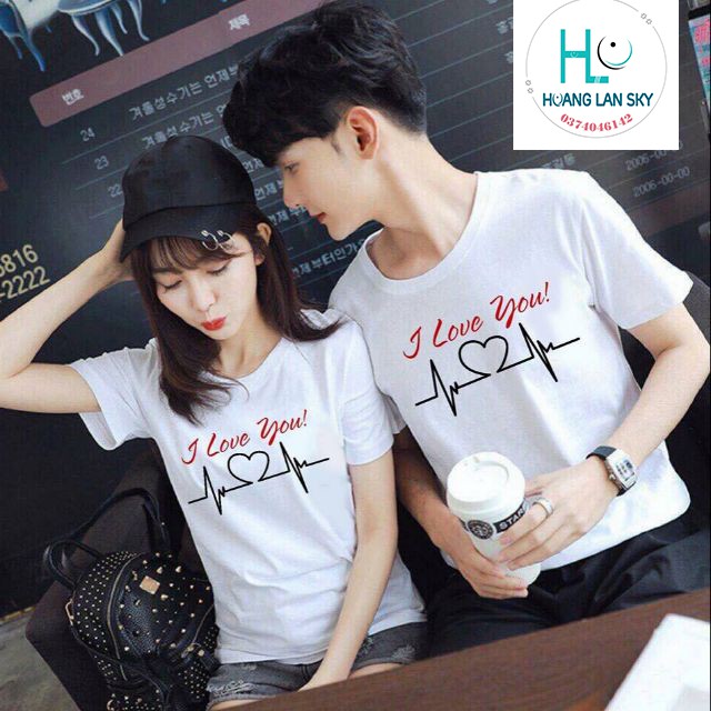 Set 2 Áo đôi tình nhân, áo cặp nam nữ nhịp tim I LOVE YOU