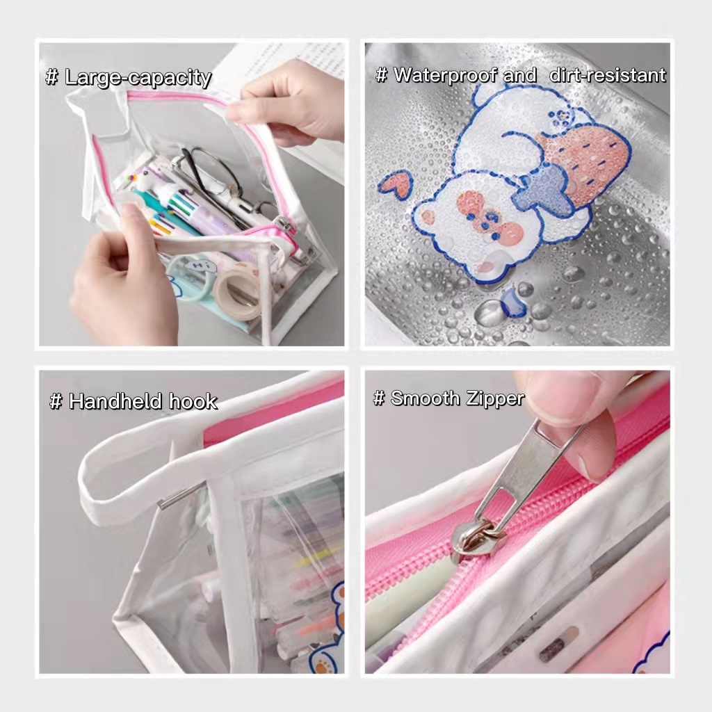 Túi Đựng Bút Trong Suốt Sức Chứa Lớn Họa Tiết Hoạt Hình Đáng Yêu