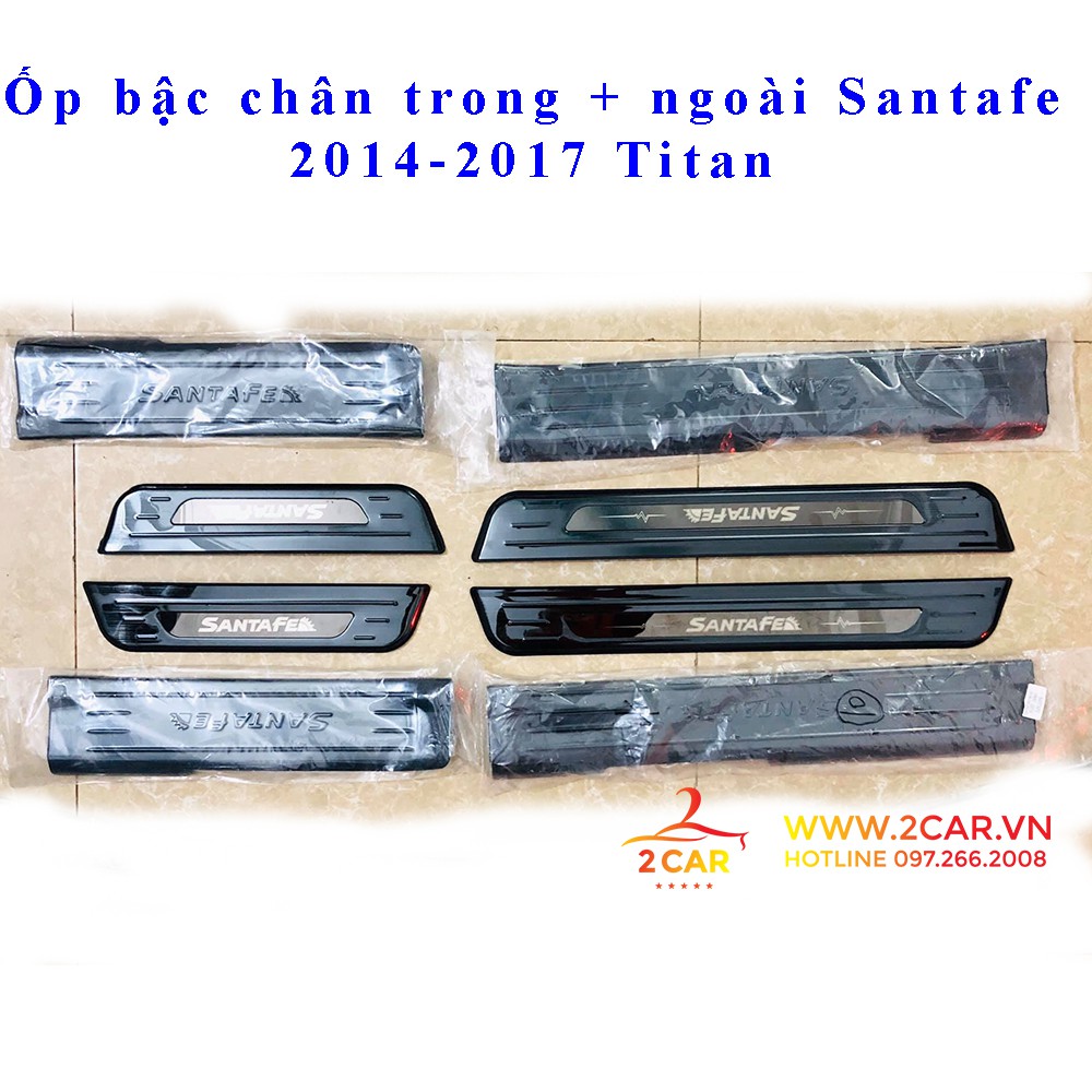 Ốp bậc cửa, nẹp bước chân trong, ngoài xe Hyundai Santafe 2014-2018 Titan