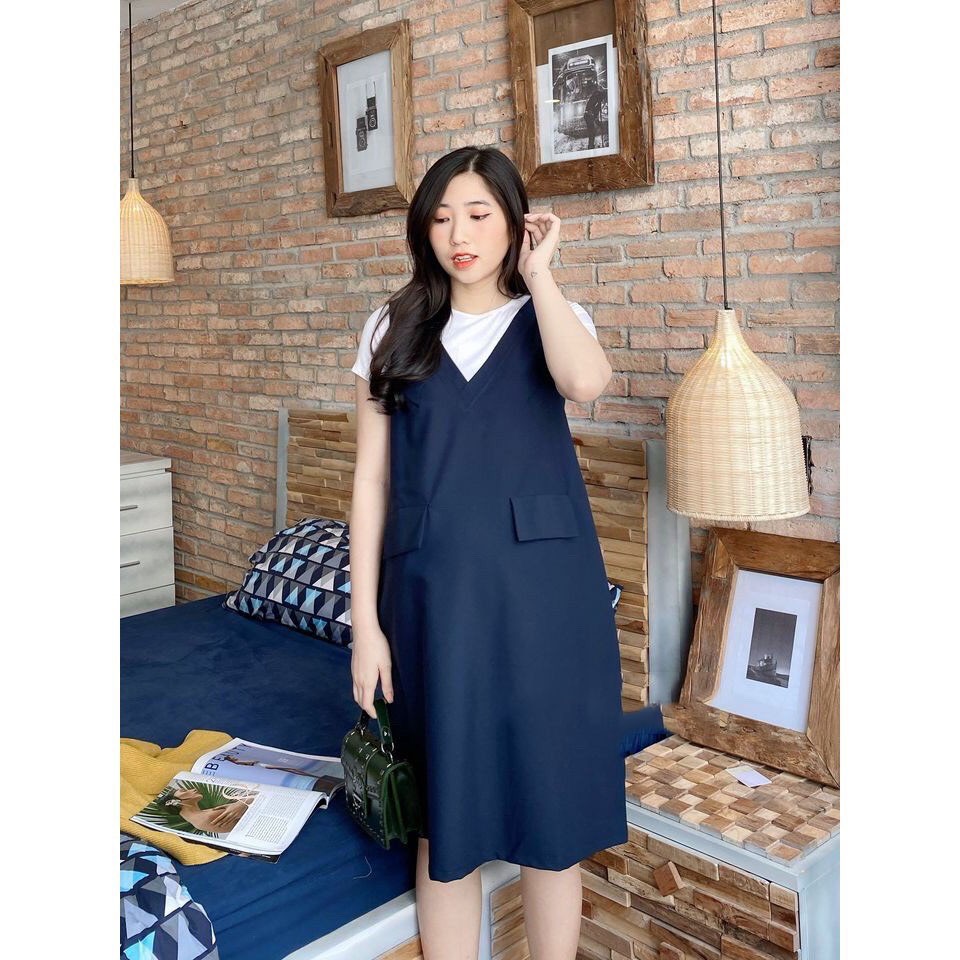 [ Hàng có sẵn] Yếm Bầu Công Sở Cổ Tim Có Túi Thoải Mái Tới Sinh | BigBuy360 - bigbuy360.vn