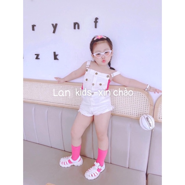 Set yếm jean kaki cho bé gái. Yếm trẻ em kèm áo ống