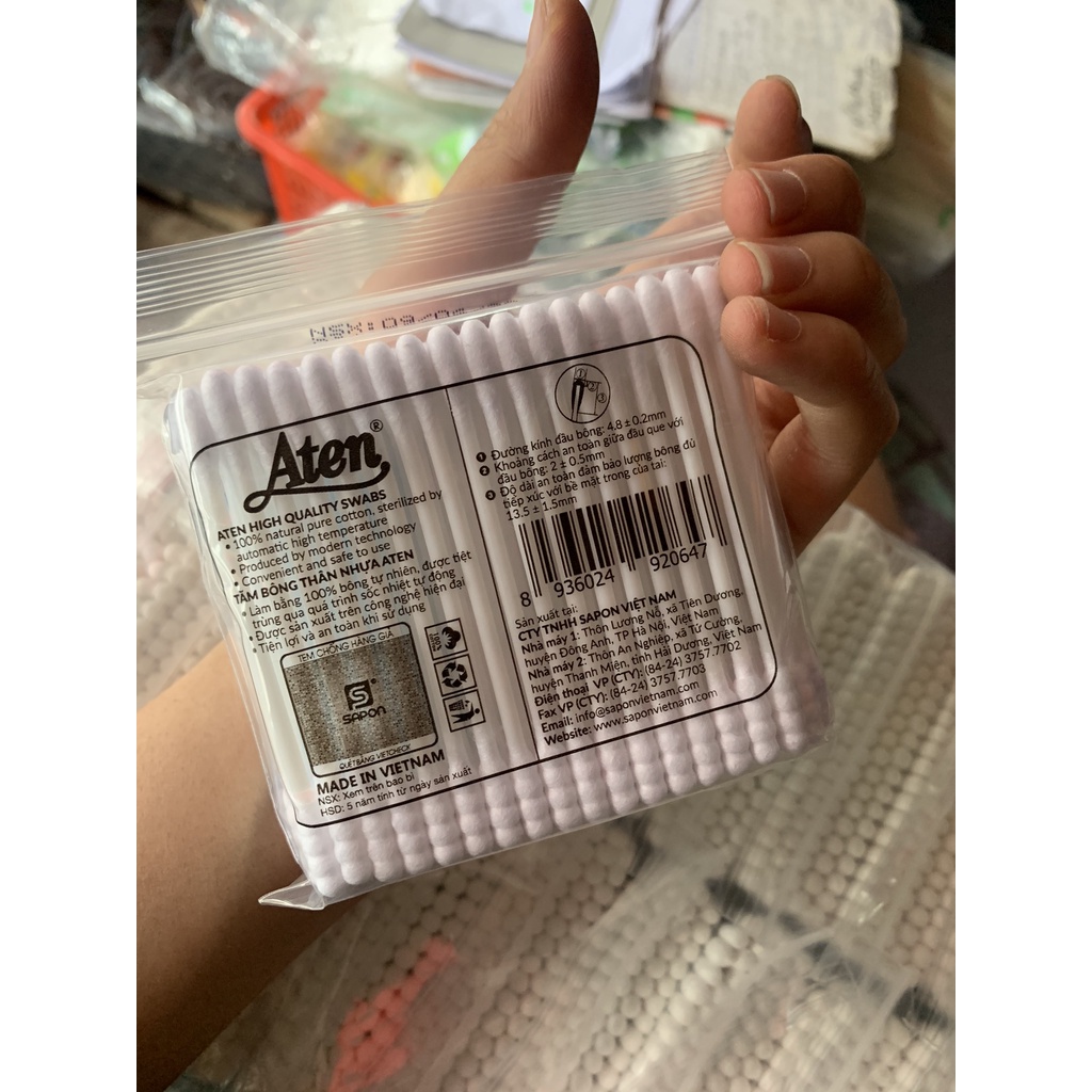 Tăm bông ATEN cho bé sơ sinh, bông tự nhiên