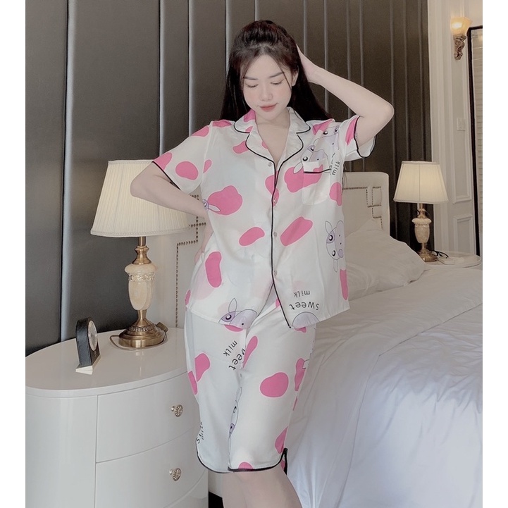 Đồ bộ nữ dễ thương mặc nhà pijama cao cấp mango lụa ngủ áo cộc quần lửng JUSOKA