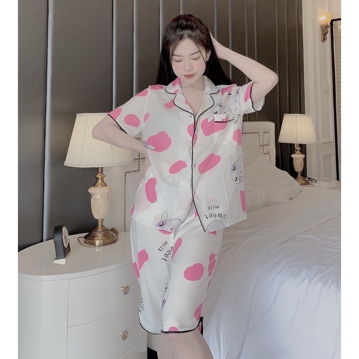 Đồ bộ nữ dễ thương mặc nhà pijama cao cấp lụa ngủ áo cộc quần lửng JUSOKA