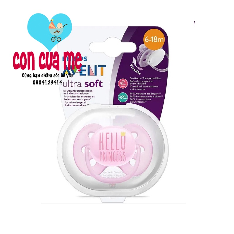 [Chính hãng Mẫu mới 2022] Ty ngậm siêu mềm Avent Ultra Soft vỉ đơn cho bé 0-6 và 6-18 tháng