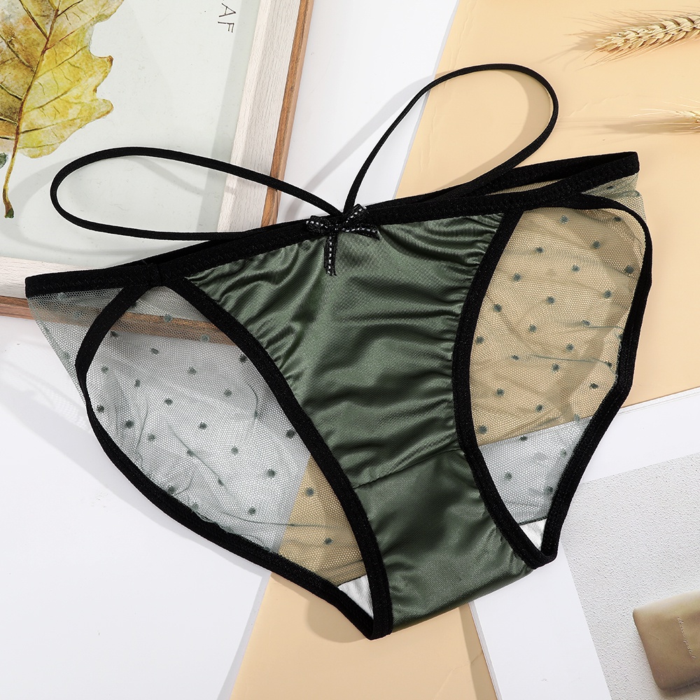 Quần Lót AIJOLEN Vải Lụa Satin Phối Ren Mỏng Nhẹ Thoáng Khí Họa Tiết Chấm Bi Gợi Cảm Cho Nữ