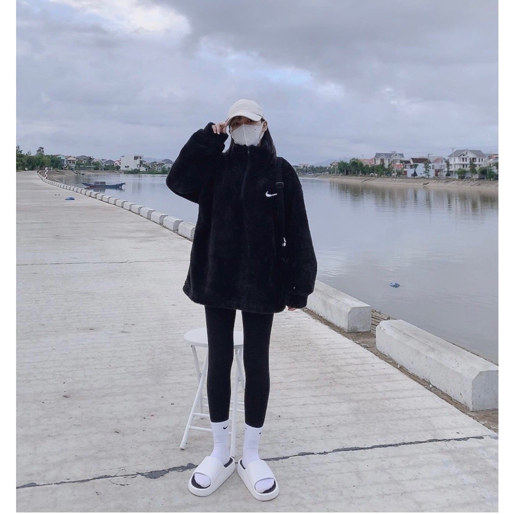 Áo khoác nike lông DEGO Áo sweater lông  form rộng unisex