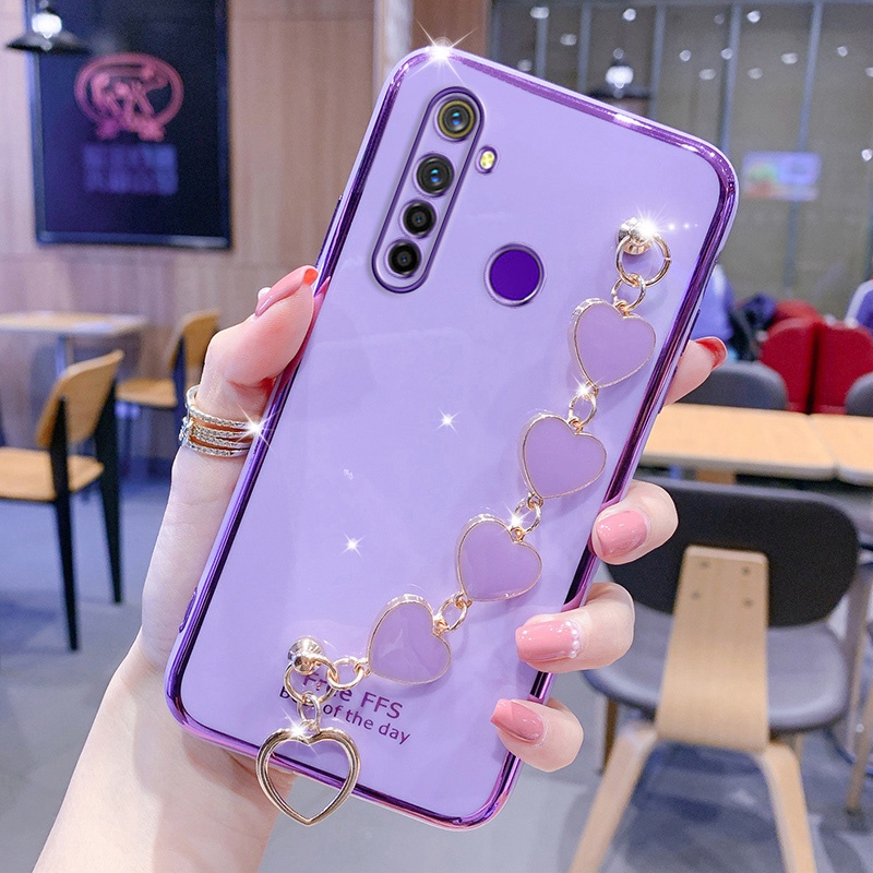 Ốp điện thoại silicon mềm có dây đeo hình trái tim bảo vệ cho Realme 5 pro realme c3 realme 6i 5s realme 5i