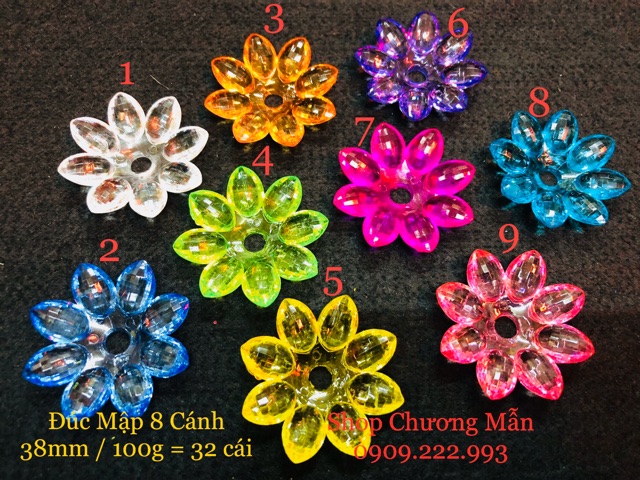 100G Bông Đúc 8 Cánh Pha Lê Nhựa 38mm Giá Sỉ