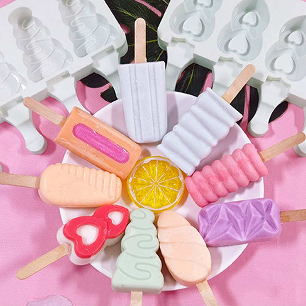 Khuôn Silicone Làm Kem Que 4 Ngăn Diy Tiện Dụng