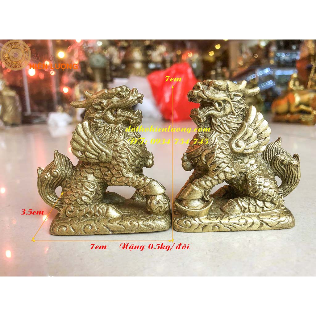 Đôi Kì Lân Ngồi Bệ Mây Bằng Đồng Phong Thủy Cỡ Bé