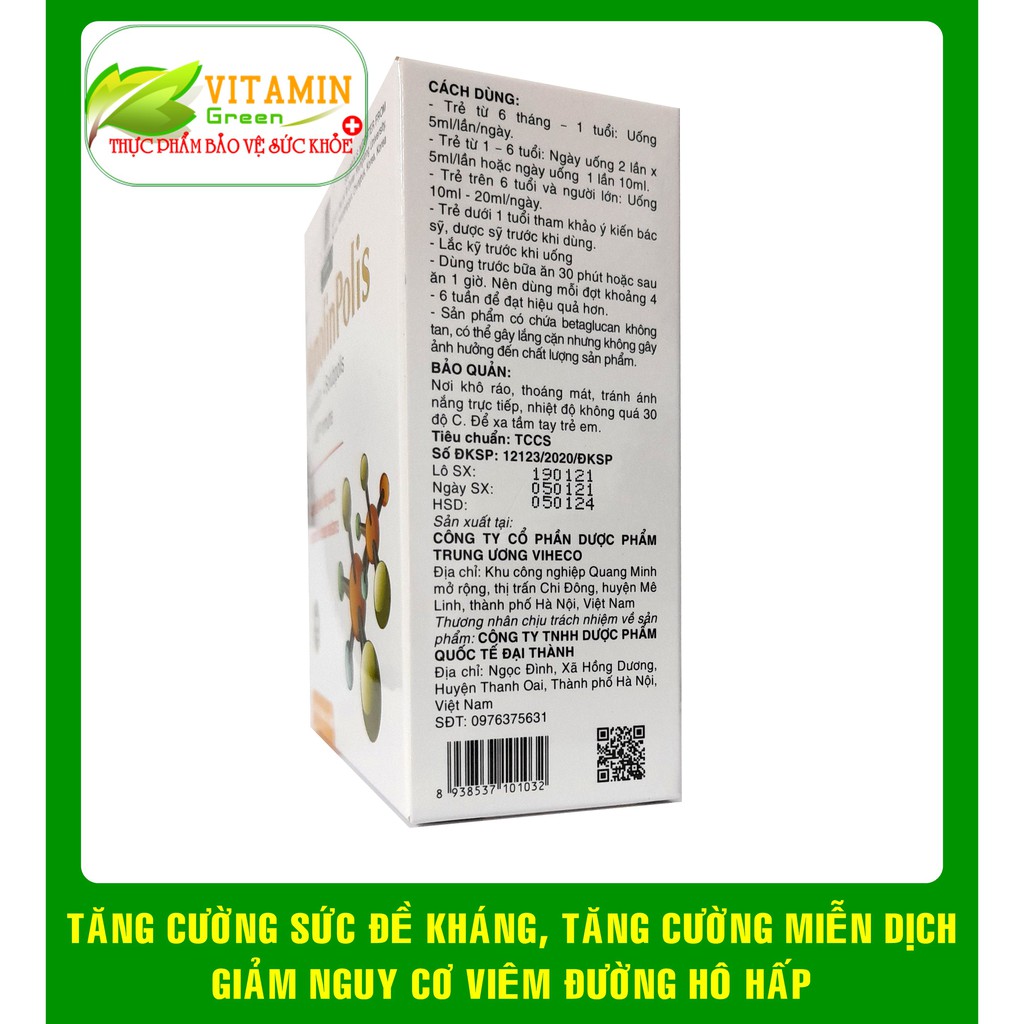 MUNOLINPOLIS CHIẾT XUẤT KEO ONG, THYMOMODULIN, BETAGLUCAN GIÚP TĂNG CƯỜNG SỨC ĐỀ KHÁNG (HỘP 20 ỐNG X 10ML)