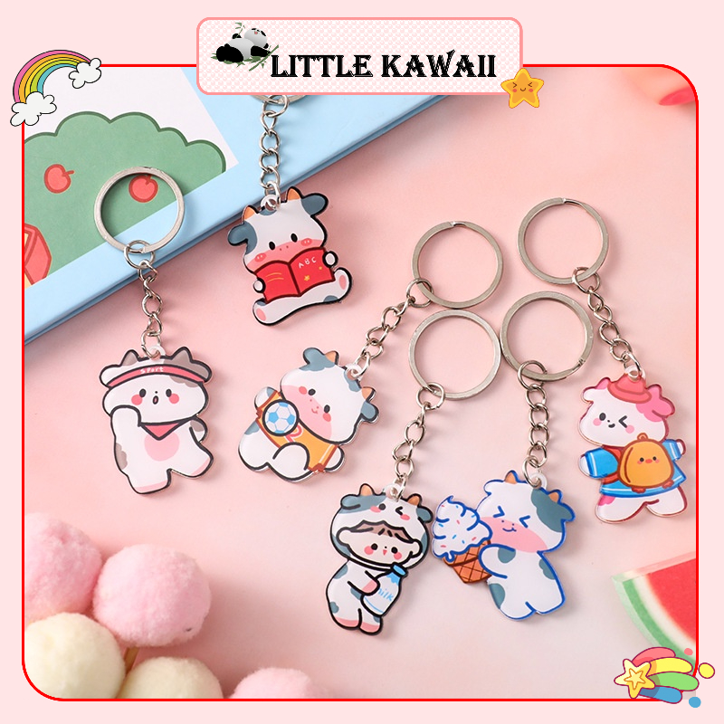 Móc khóa bò sữa nhựa cứng xinh xắn cute