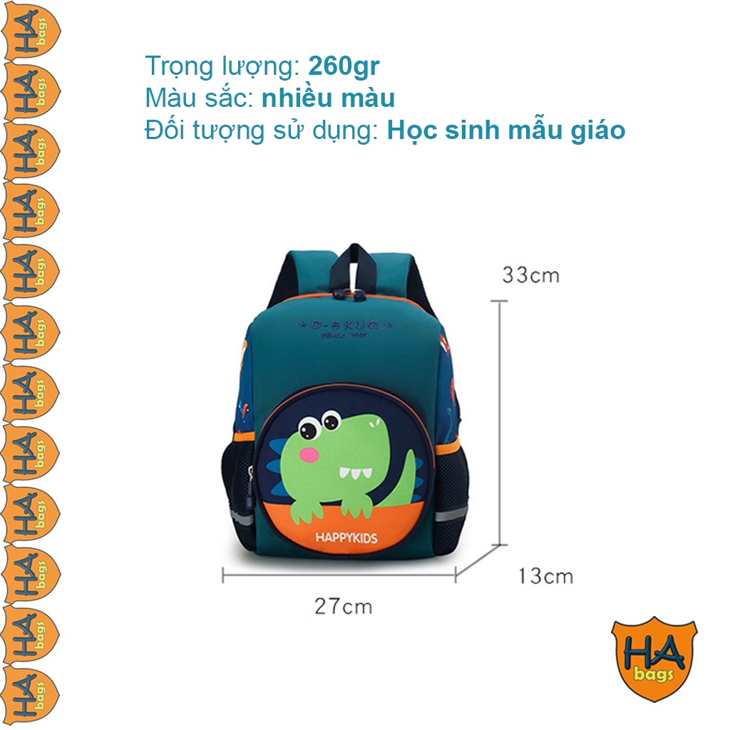 Balo mầm non kích thước 33x27x14cm HA1016, balo siêu nhẹ cho các bé mẫu giáo từ 2 đến 6 tuổi