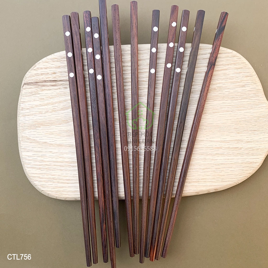 Đũa Gỗ Trắc Khảm Xà Cừ 3 Chấm HAHANCO  Bộ 10 Đôi - Đơn Giản & Ấn Tượng